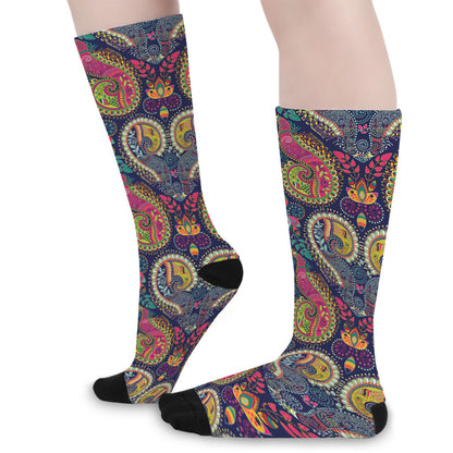 Colorful Boho Paisley Pattern Print Long Socks