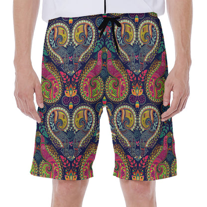 Colorful Boho Paisley Pattern Print Men's Beach Shorts