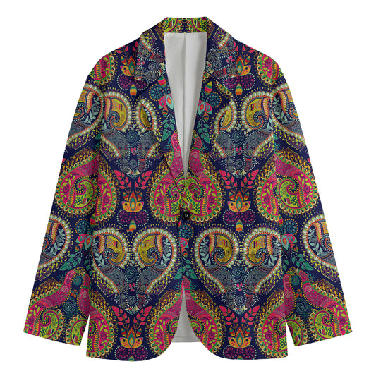 Colorful Boho Paisley Pattern Print Men's Cotton Blazer