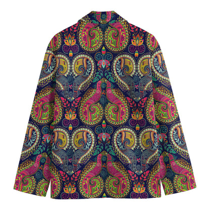 Colorful Boho Paisley Pattern Print Men's Cotton Blazer