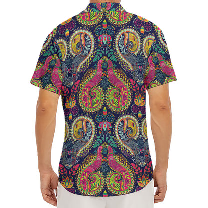 Colorful Boho Paisley Pattern Print Men's Deep V-Neck Shirt