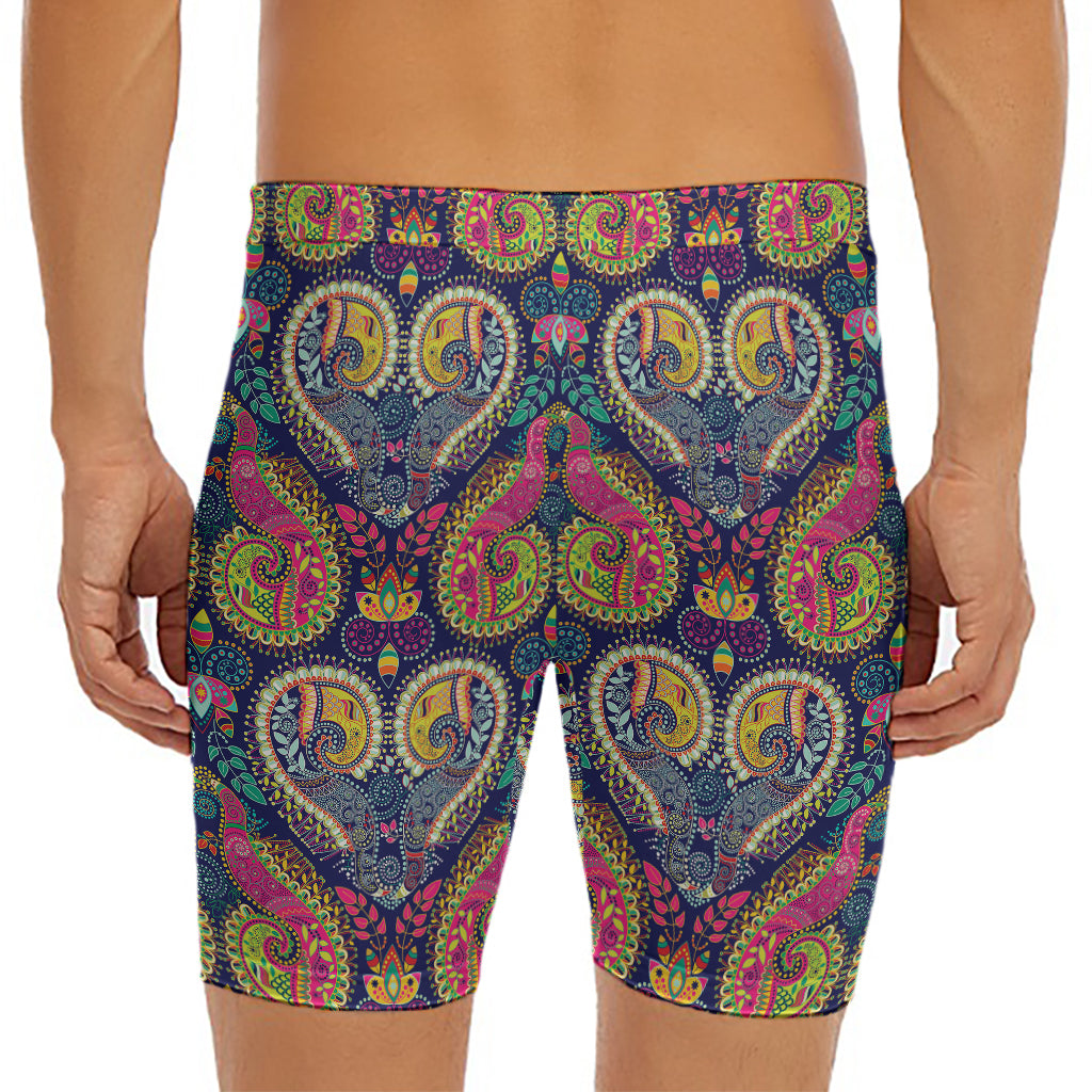 Colorful Boho Paisley Pattern Print Men's Long Boxer Briefs