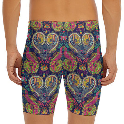 Colorful Boho Paisley Pattern Print Men's Long Boxer Briefs
