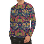 Colorful Boho Paisley Pattern Print Men's Long Sleeve Rash Guard