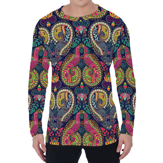 Colorful Boho Paisley Pattern Print Men's Long Sleeve T-Shirt
