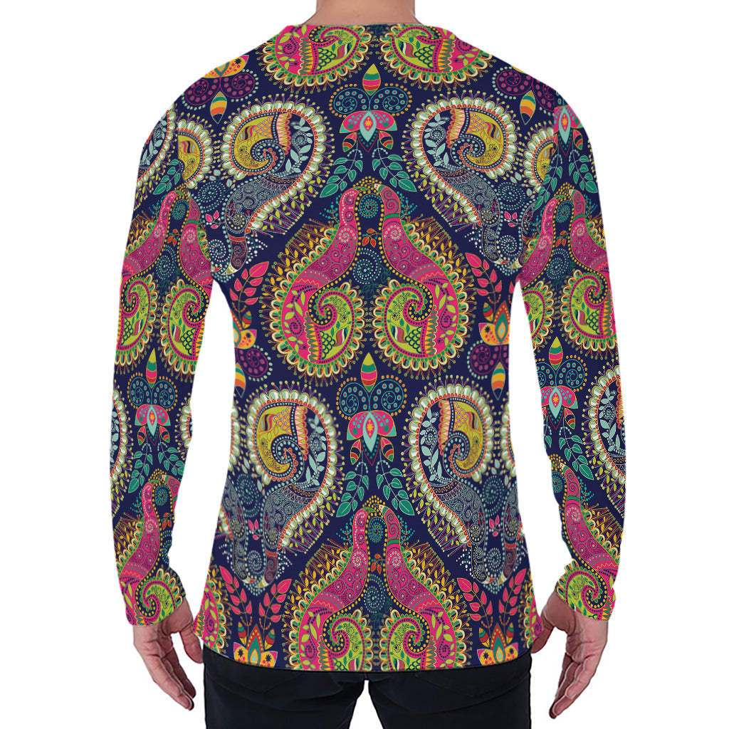 Colorful Boho Paisley Pattern Print Men's Long Sleeve T-Shirt