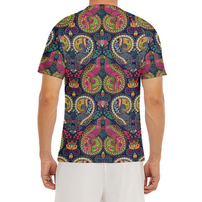 Colorful Boho Paisley Pattern Print Men's Short Sleeve Rash Guard