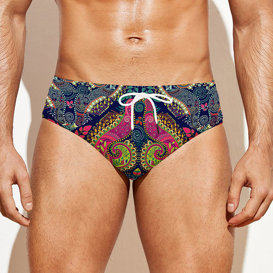 Colorful Boho Paisley Pattern Print Men's Swim Briefs