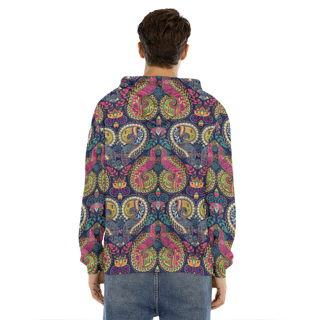 Colorful Boho Paisley Pattern Print Men's Velvet Pullover Hoodie