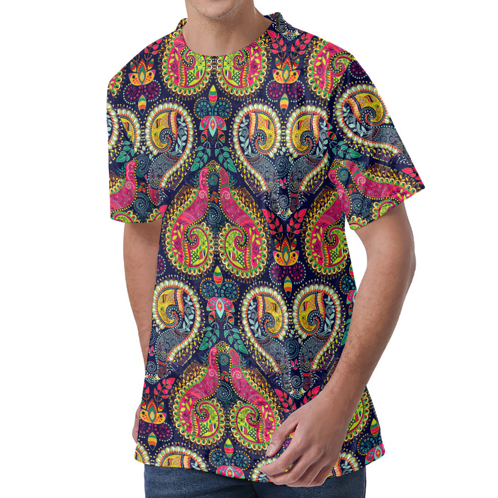 Colorful Boho Paisley Pattern Print Men's Velvet T-Shirt