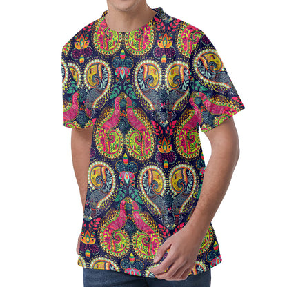 Colorful Boho Paisley Pattern Print Men's Velvet T-Shirt