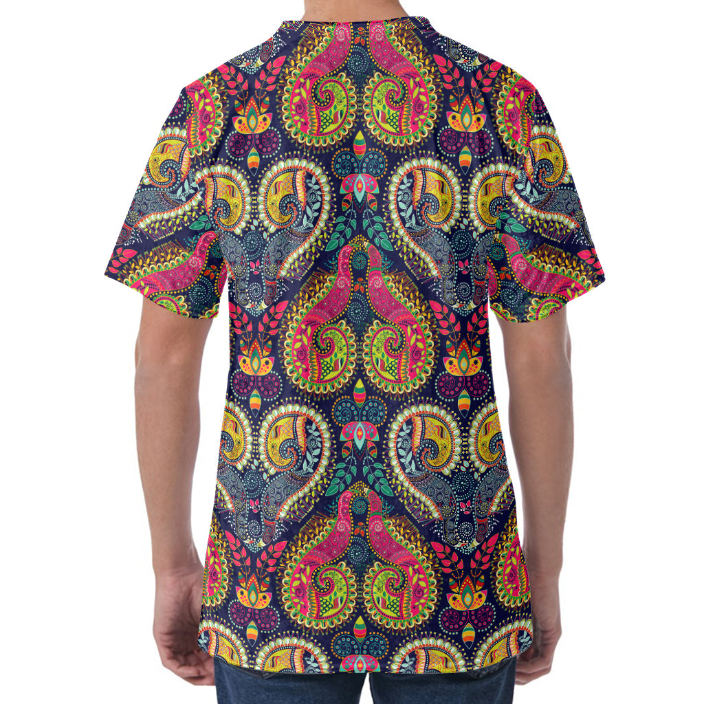 Colorful Boho Paisley Pattern Print Men's Velvet T-Shirt