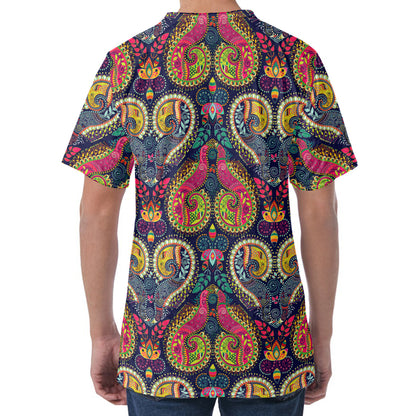 Colorful Boho Paisley Pattern Print Men's Velvet T-Shirt