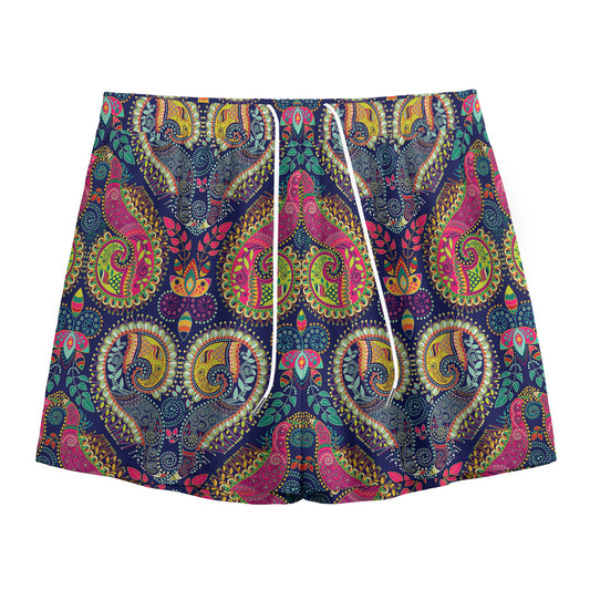 Colorful Boho Paisley Pattern Print Mesh Shorts