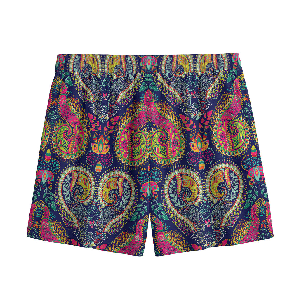 Colorful Boho Paisley Pattern Print Mesh Shorts