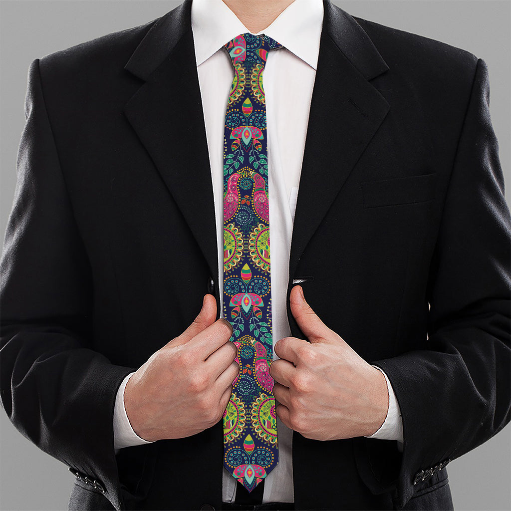 Colorful Boho Paisley Pattern Print Necktie