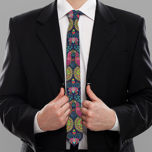 Colorful Boho Paisley Pattern Print Necktie
