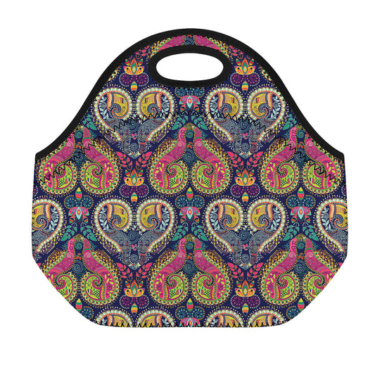 Colorful Boho Paisley Pattern Print Neoprene Lunch Bag