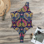 Colorful Boho Paisley Pattern Print One Shoulder Bodysuit