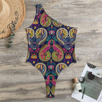 Colorful Boho Paisley Pattern Print One Shoulder Bodysuit