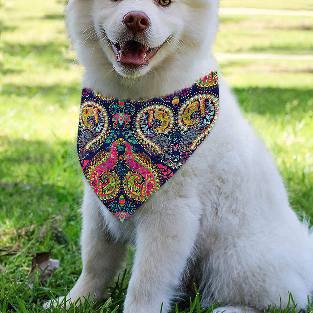 Colorful Boho Paisley Pattern Print Over The Collar Dog Bandana
