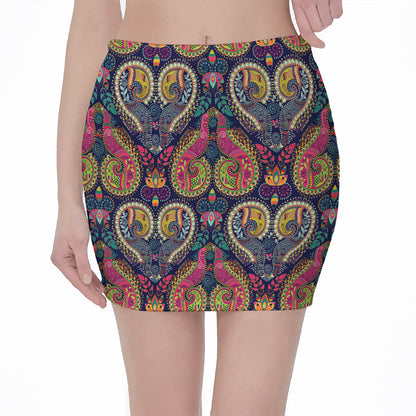 Colorful Boho Paisley Pattern Print Pencil Mini Skirt