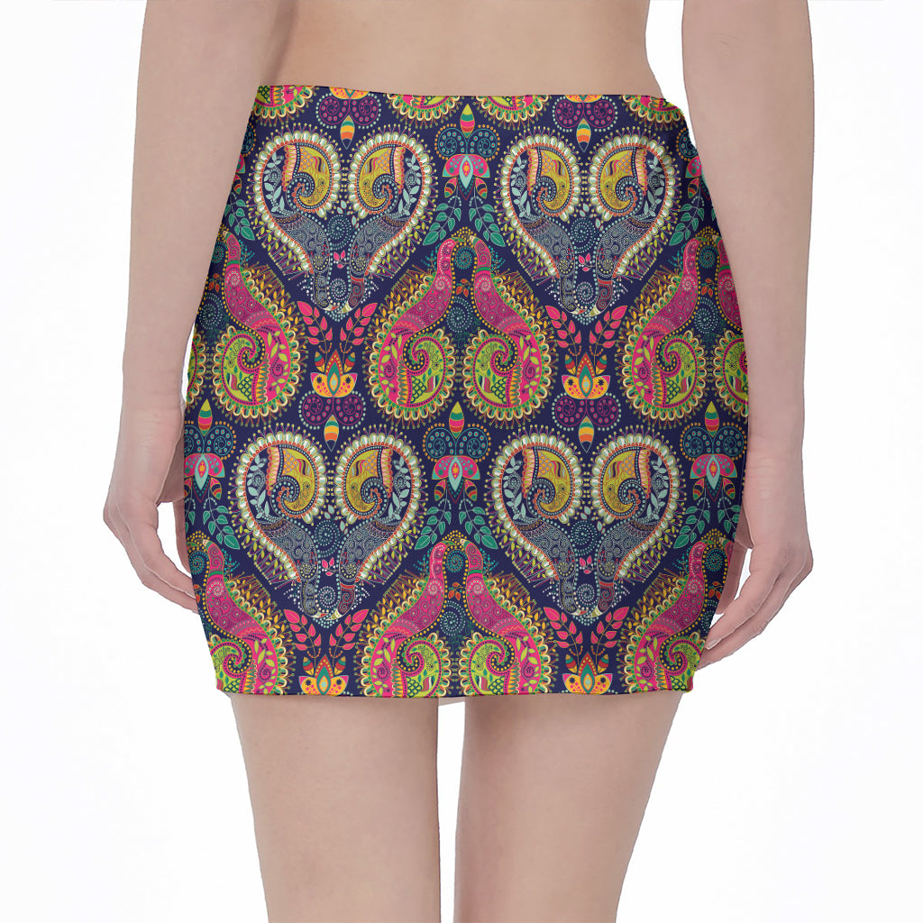 Colorful Boho Paisley Pattern Print Pencil Mini Skirt