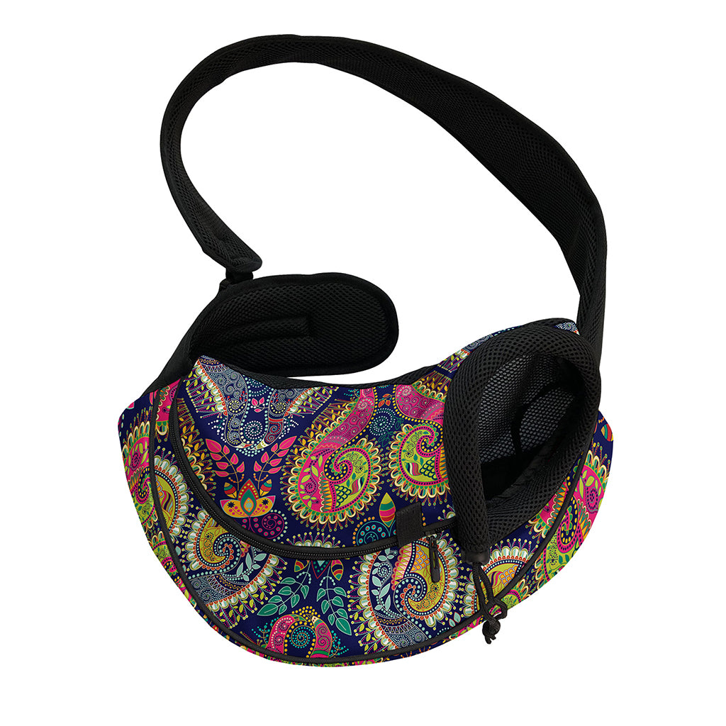 Colorful Boho Paisley Pattern Print Pet Sling Carrier