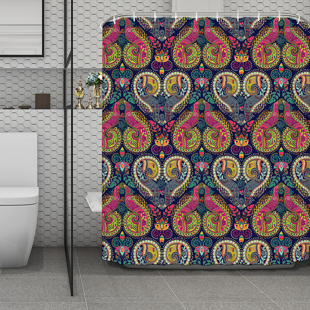 Colorful Boho Paisley Pattern Print Polyester Shower Curtain