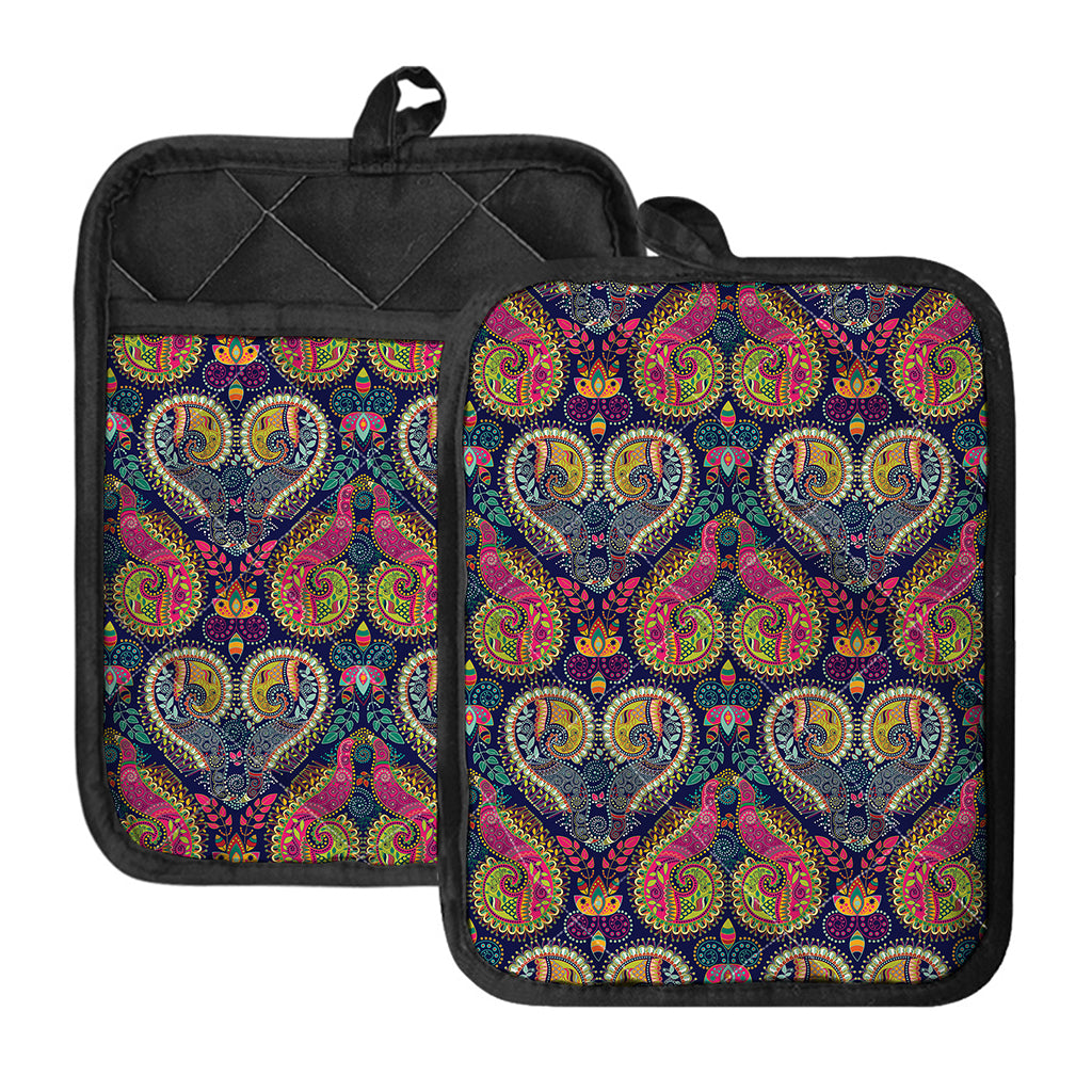 Colorful Boho Paisley Pattern Print Pot Holders With Pocket