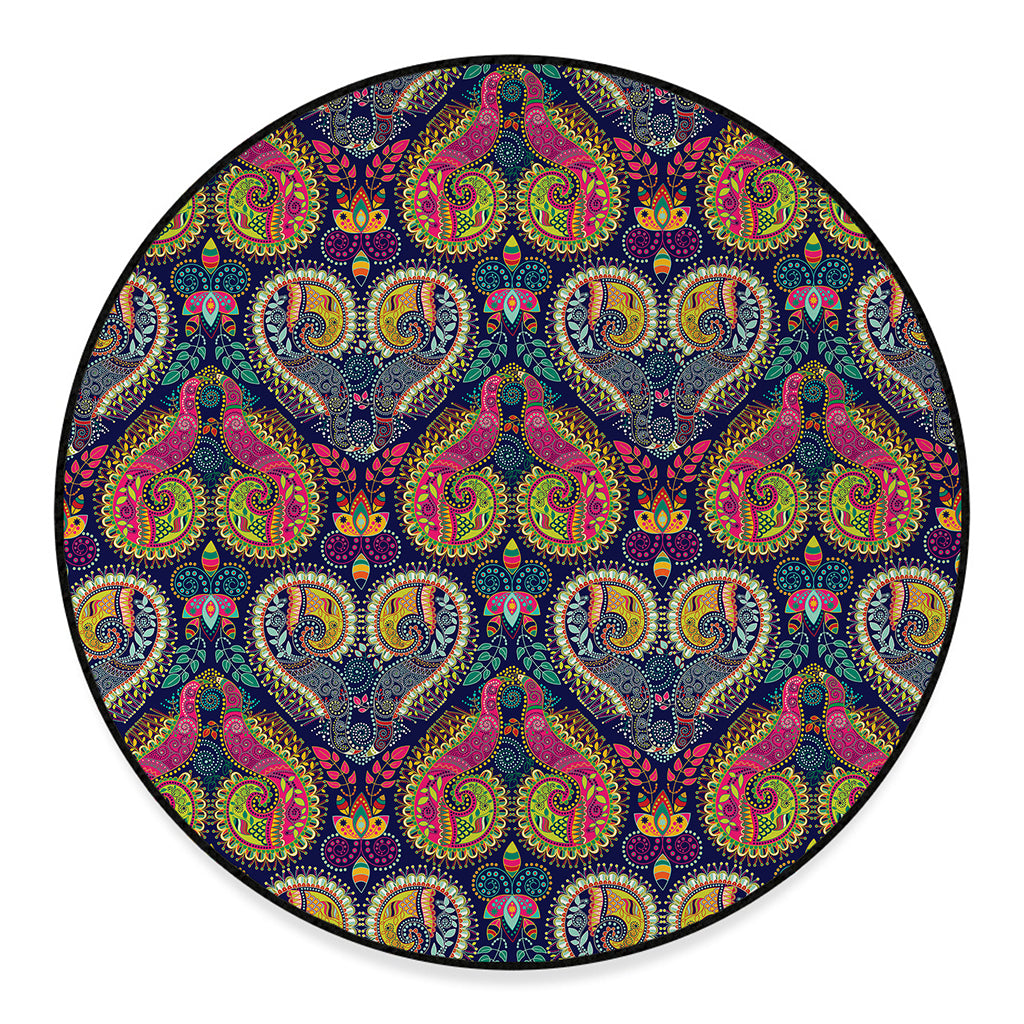 Colorful Boho Paisley Pattern Print Round Floor Mat