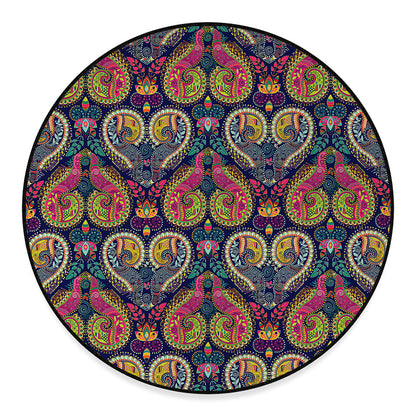 Colorful Boho Paisley Pattern Print Round Floor Mat
