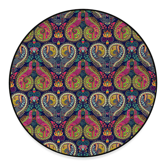 Colorful Boho Paisley Pattern Print Round Floor Mat