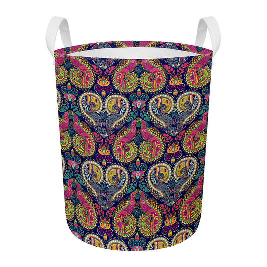 Colorful Boho Paisley Pattern Print Round Laundry Basket