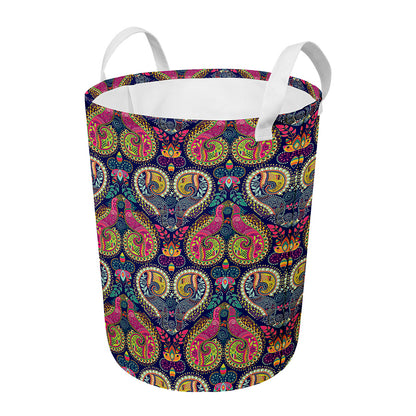 Colorful Boho Paisley Pattern Print Round Laundry Basket