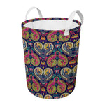 Colorful Boho Paisley Pattern Print Round Laundry Basket