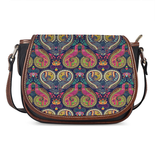 Colorful Boho Paisley Pattern Print Saddle Bag
