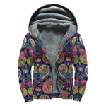 Colorful Boho Paisley Pattern Print Sherpa Lined Zip Up Hoodie