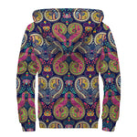 Colorful Boho Paisley Pattern Print Sherpa Lined Zip Up Hoodie