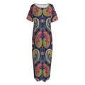 Colorful Boho Paisley Pattern Print Short Sleeve Long Nightdress