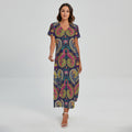 Colorful Boho Paisley Pattern Print Short Sleeve Maxi Dress