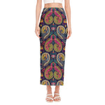 Colorful Boho Paisley Pattern Print Side Slit Maxi Skirt