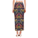 Colorful Boho Paisley Pattern Print Side Slit Maxi Skirt