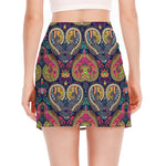 Colorful Boho Paisley Pattern Print Side Slit Mini Skirt