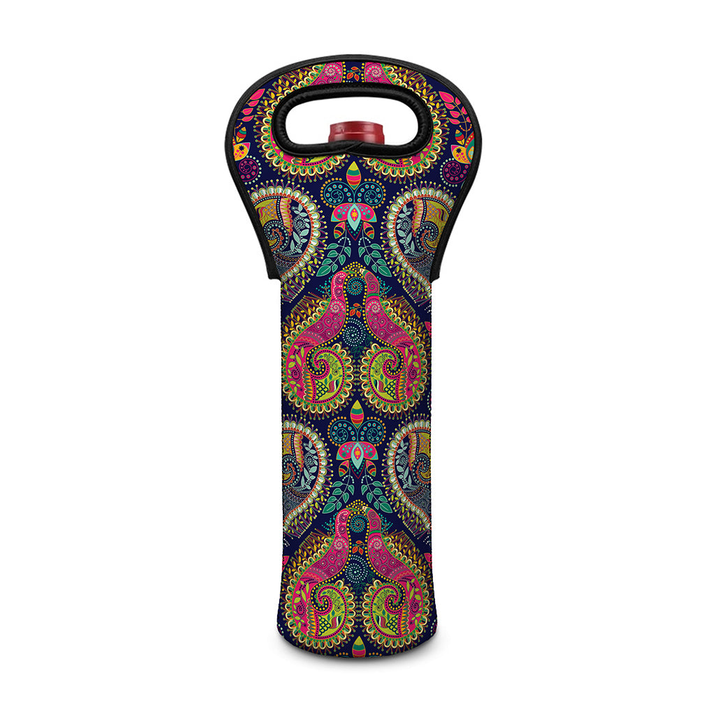 Colorful Boho Paisley Pattern Print Single Neoprene Wine Tote