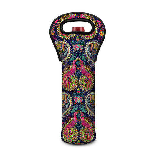 Colorful Boho Paisley Pattern Print Single Neoprene Wine Tote