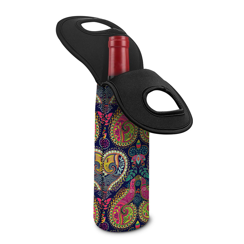 Colorful Boho Paisley Pattern Print Single Neoprene Wine Tote