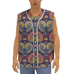 Colorful Boho Paisley Pattern Print Sleeveless Baseball Jersey
