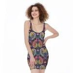 Colorful Boho Paisley Pattern Print Sleeveless Bodycon Dress