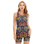Colorful Boho Paisley Pattern Print Sleeveless One Piece Swimsuit